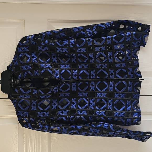NWOT Becky & Bobby Mesh Geometric Lattice Blue and Black Jacket Medium - Picture 1 of 17